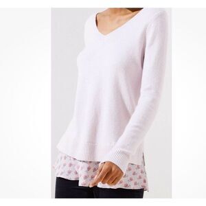 Ann Taylor LOFT Bouquet Flounce Mixed Media Sweater Sz S Lilac Marble wool blend